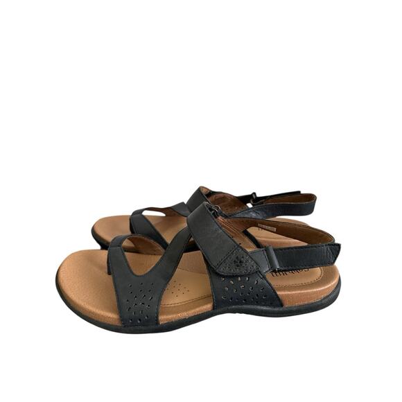 Cobb Hill 9M Black Laser Cut Leather Closed Heel Back Zip Thong Sandals - Picture 2 of 8